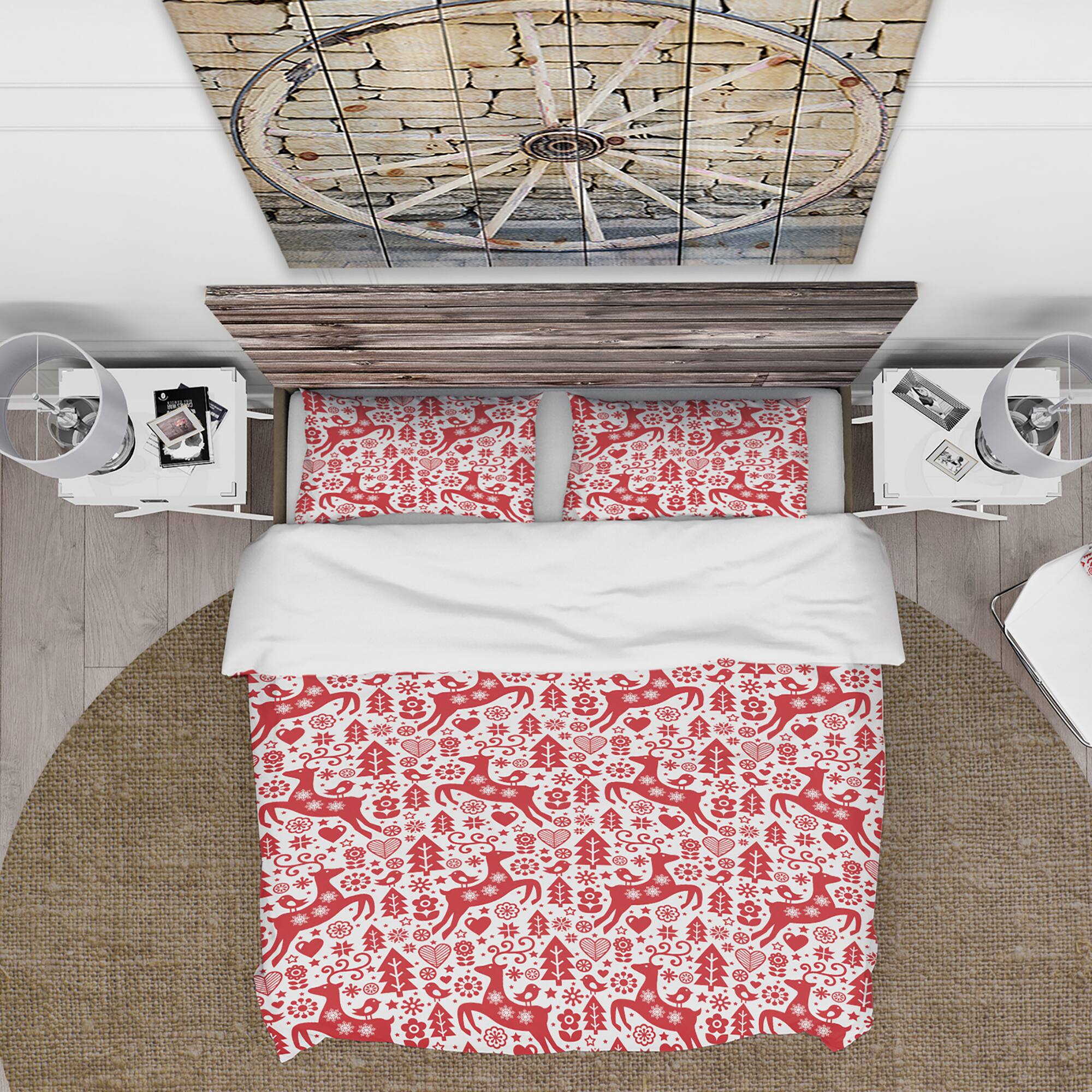 Designart Scandinavian Raindeer with Little Birds And Christmas Tree' Animals Bedding Set